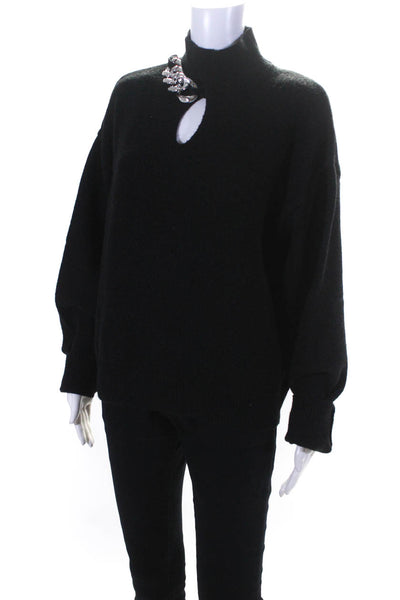 Bida Womens Pullover Chain Trim Keyhole Sweatshirt Dark Gray Wool Size Small