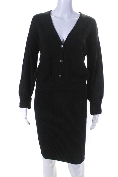 Toccin Womens Long Sleeve Three Button V Neck Ribbed Sweater Dress Black Small