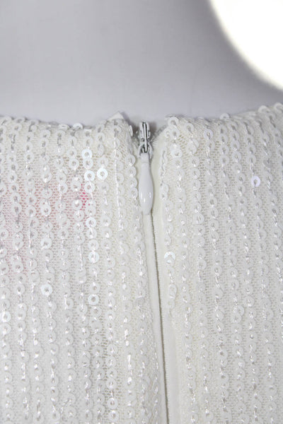 LDT Womens Back Zip Sleeveless Sequin Knit Midi Shift Dress White Size 2