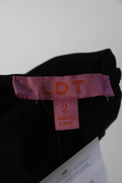 LDT Womens 3/4 Sleeve Crew Neck Knee Length Ruffled Shift Dress Black Size 2