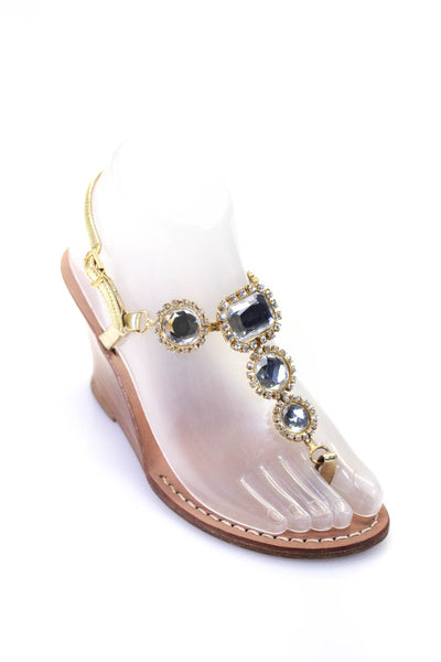 Capri Amedeo Canfora Womens Wedge Heel Crystal Ankle Strap Sandals Gold Size 6