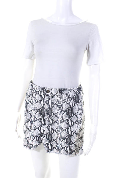 Frame Womens Snakeskin Print Cutoff Denim Mini Skirt Black White Size 26