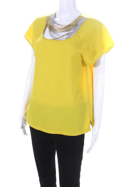 3.1 Phillip Lim Womens Metallic Strap Short Sleeve Top Blouse Yellow Silk Size 2