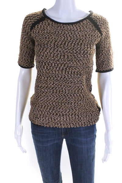 Carmen Carmen Marc Valvo Womens Metallic Textured Knit Sweater Top Beige Size S