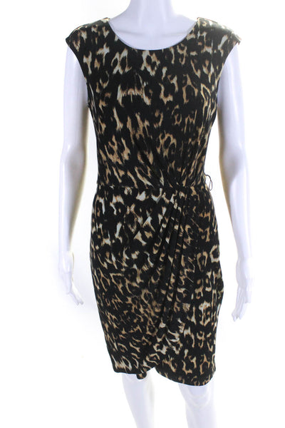 Calvin Klein Womens Jersey Knit Animal Print Sleeveless Sheath Dress Black Size