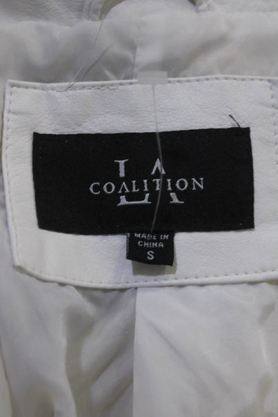 Coalition Womens Faux Leather Belted Motorcycle Jacket White Size Small