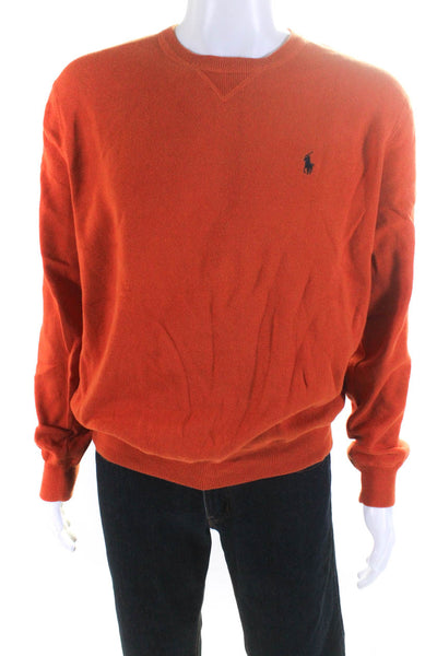 Polo Ralph Lauren Mens Crew Neck Long Sleeves Sweater Orange Cotton Size Large