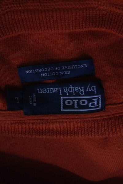 Polo Ralph Lauren Mens Crew Neck Long Sleeves Sweater Orange Cotton Size Large