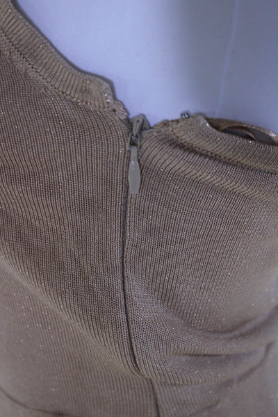 Intermix Womens Metallic Knit Halter Neck Flared Hem Jumpsuit Beige Size PP
