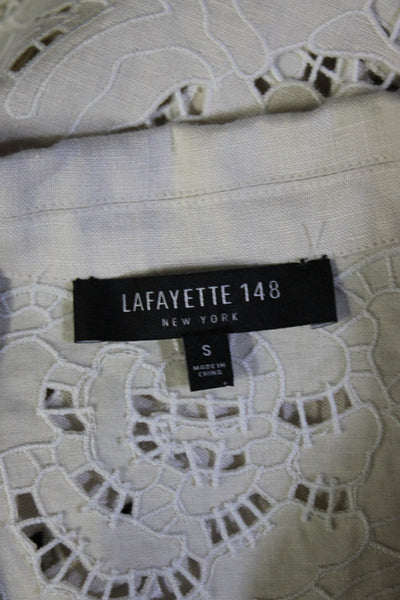 Lafayette 148 New York Womens Linen Eyelet Button Down Shirt Beige Size Small