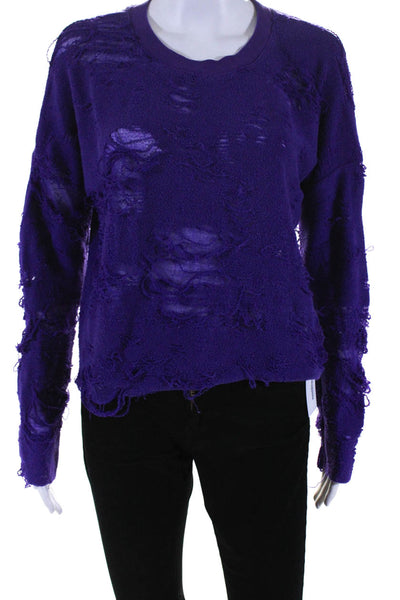 IRO Jeans Womens Crew Neck Knit Cropped Sweatshirt Purple Cotton Size Small