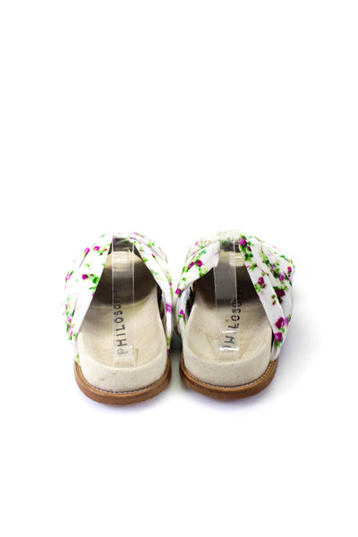 Philosophy Womens Cross Strap Velvet Floral Slide Sandals White Purple Size 38