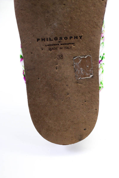 Philosophy Womens Cross Strap Velvet Floral Slide Sandals White Purple Size 38