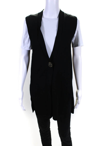 D Exterior Womens Knit Split Hem Sleeveless V-Neck Cardigan Vest Black Size S