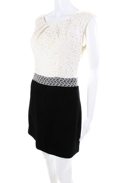 Milly Womens Lace Wool Sleeveless Zip Up Mini Cocktail Dress Black White Size 8
