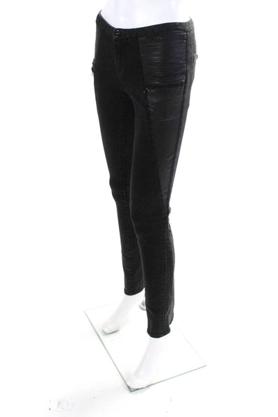 Tory Burch Womens Leather Trim Denim High Rise Skinny Jeans Pants Black Size 25
