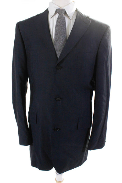 Boss Hugo Boss Mens Wool Notched Collar Three Button Blazer Navy Blue Size 42L
