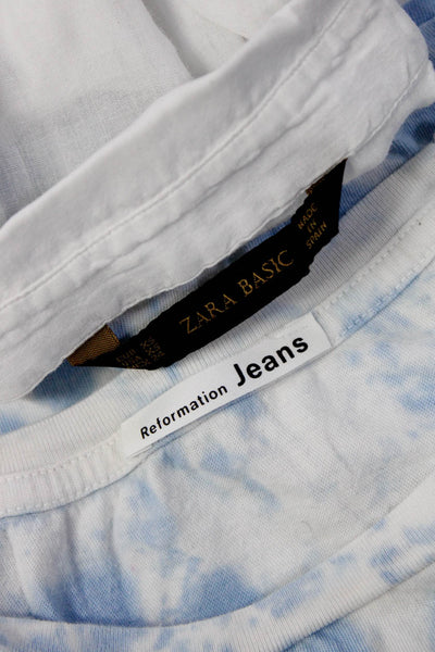 Reformation Jeans Zara Basic Womens T Shirt Blouse Blue White Size XS Lot 2