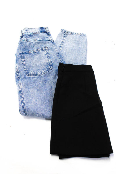 Zara Woman Womens Buckled Pleat Slit Mini Skirt Jeans Black Blue Size XS 2 Lot 2