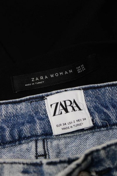 Zara Woman Womens Buckled Pleat Slit Mini Skirt Jeans Black Blue Size XS 2 Lot 2