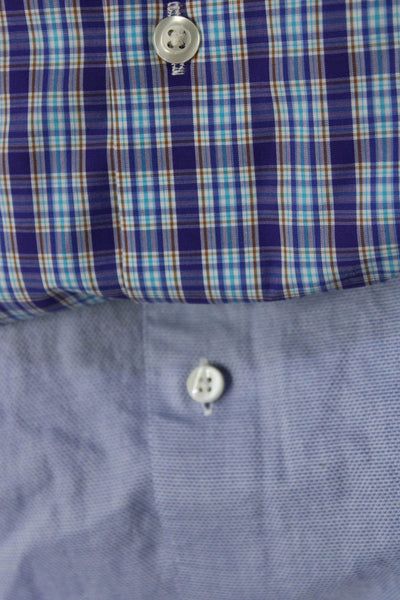 Johnnie-o Canali Mens Plaid Button Down Shirts Purple Blue Size L 41-16 Lot 2
