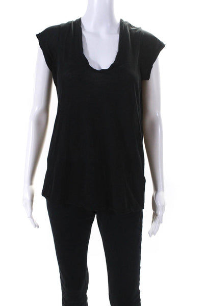 Standard James Perse Womens Short Sleeve Scoop Neck Top Tee Shirt Black Size 1