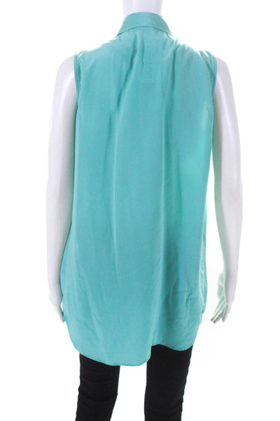 Equipment Femme Womens Sleeveless Button Up Top Blouse Turquoise Silk Size Small