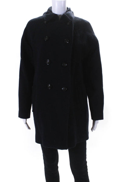 Hartford Womens Textured Wool Collared Double Breasted Coat Jacket Navy Size 2