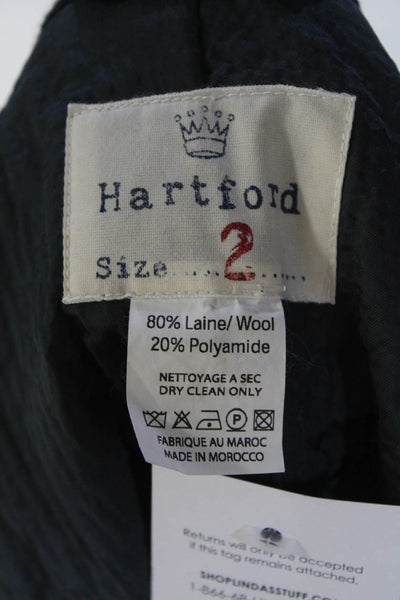 Hartford Womens Textured Wool Collared Double Breasted Coat Jacket Navy Size 2