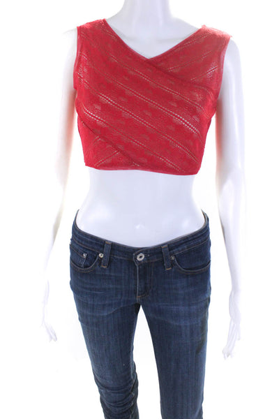 BCBGMAXAZRIA Women's V-Neck Sleeveless Cropped Top Blouse Red Size XS