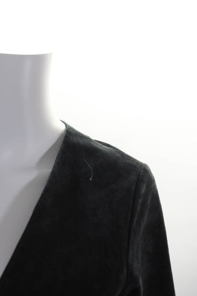 Ecru Womens Suede Long Sleeve V-Neck Blazer Jacket w/ Pockets Navy Blue Size XS
