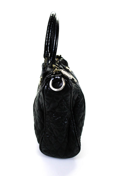 Jill Stuart Womens Quilted Patent Leather Zip Top Tote Handbag Black