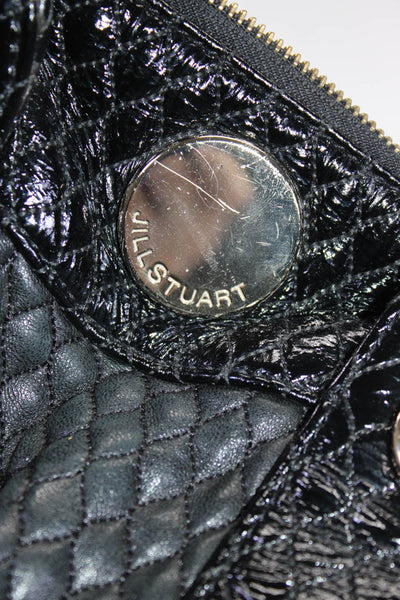 Jill Stuart Womens Quilted Patent Leather Zip Top Tote Handbag Black