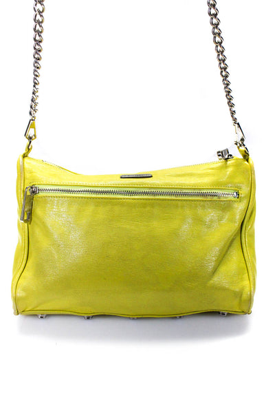 Rebecca Minkoff Womens Triple Zip Leather Chain Crossbody Handbag Chartreuse