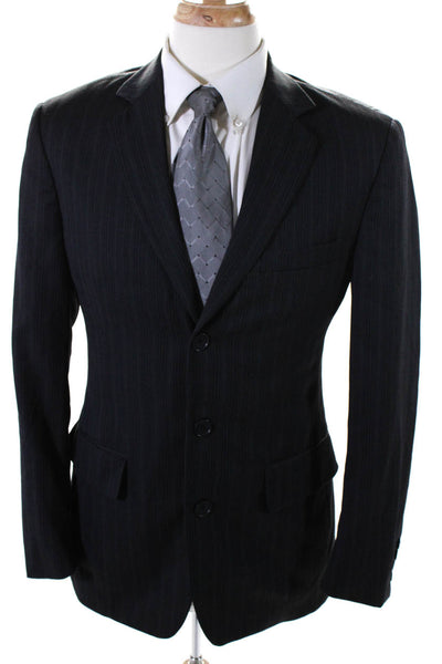 Calvin Klein Mens Wool Pinstripe Print Three Button Blazer Jacket Black Size S