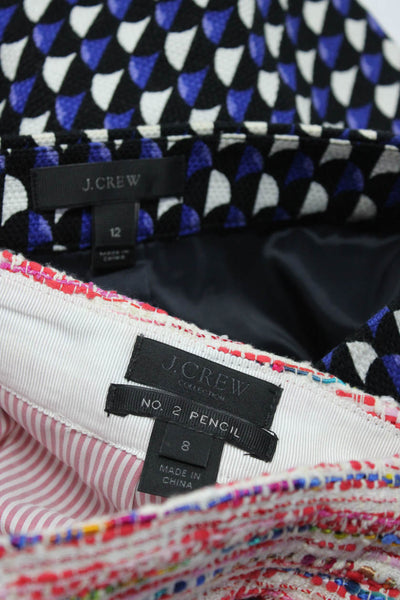 J Crew Womens Printed Tweed Pencil Skirts Pink White Blue Size 8 12 Lot 2