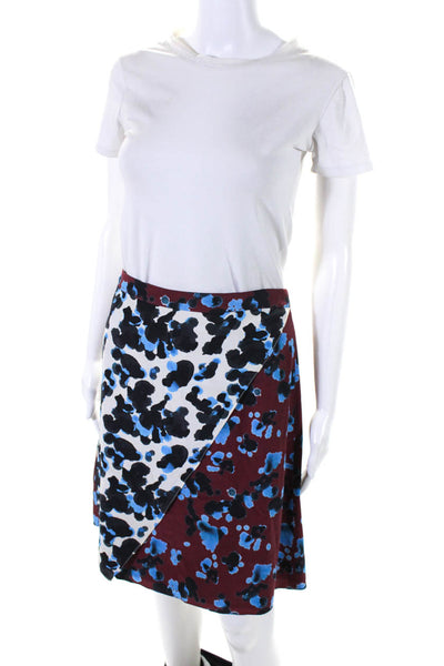 Tanya Taylor Womens Back Zip Abstract Silk Pencil Skirt Red Blue White Size 8