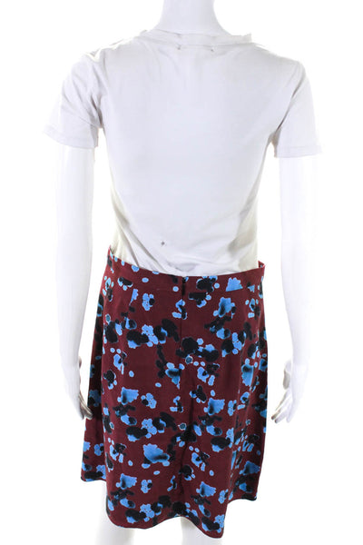 Tanya Taylor Womens Back Zip Abstract Silk Pencil Skirt Red Blue White Size 8