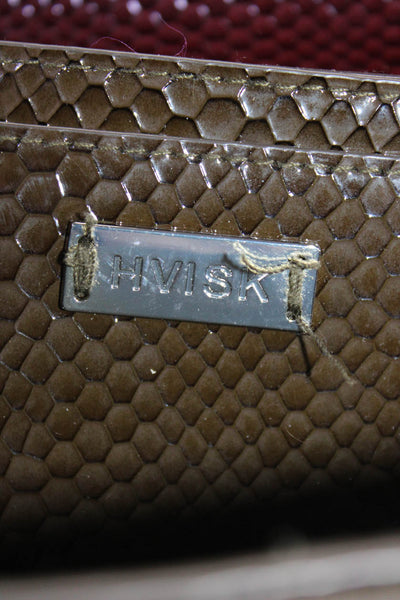 HVISK Womens Snap Flap Snake Embossed Handbag Brown Red Leather