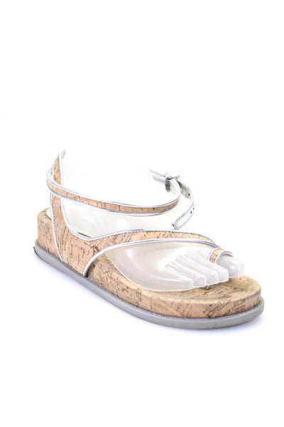 Schutz Womens Metallic Trim Cork Ankle Strap Sandals Brown Silver Size 6B