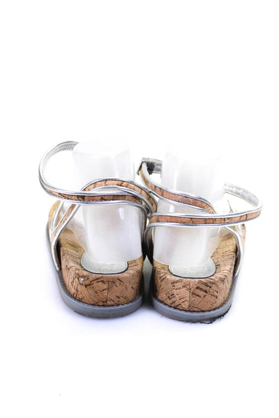 Schutz Womens Metallic Trim Cork Ankle Strap Sandals Brown Silver Size 6B