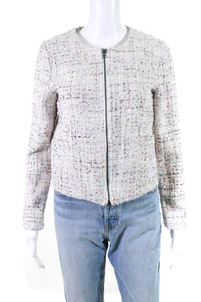 TCEC Womens Tweed Full Zipper Jacket White Multi Colored Size Small