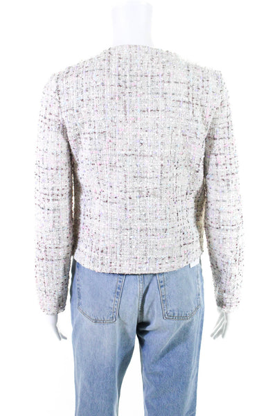 TCEC Womens Tweed Full Zipper Jacket White Multi Colored Size Small
