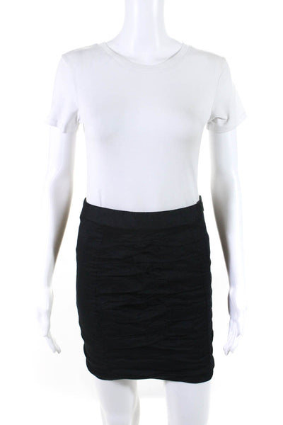 Nicole Miller Womens Ruched Body Con Mini Skirt Black Cotton Blend Size 2