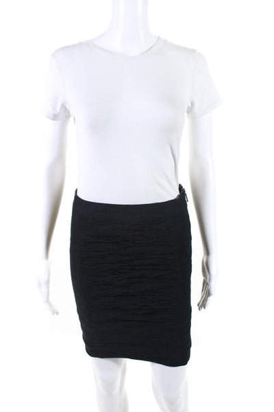 Nicole Miller Womens Ruched Mini Skirt Black Cotton Size 2
