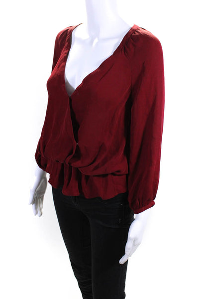 Joie Womens V Neck 3/4 Puff Sleeve Gathered Waist Top Blouse Red Size Small