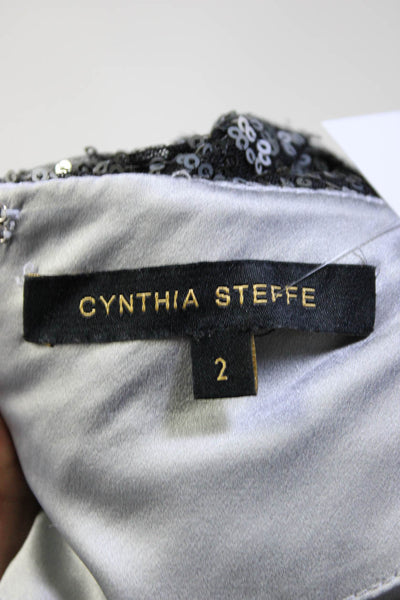 Cynthia Steffe Womens Boat Neck Crew Neck Sequin Mini Sheath Dress Gray Size 2