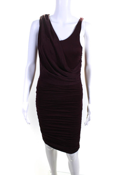 Alice + Olivia Womens Draped Chiffon Scoop Neck Jersey Sheath Dress Maroon Sz 6