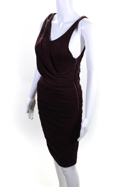 Alice + Olivia Womens Draped Chiffon Scoop Neck Jersey Sheath Dress Maroon Sz 6