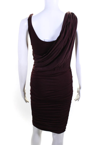 Alice + Olivia Womens Draped Chiffon Scoop Neck Jersey Sheath Dress Maroon Sz 6